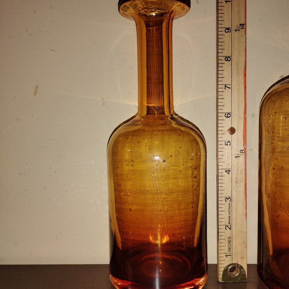 Amber Glass Bottle VaseHolmegaard Kastrup Otto Brauer Danish Art Glass  Gulvase